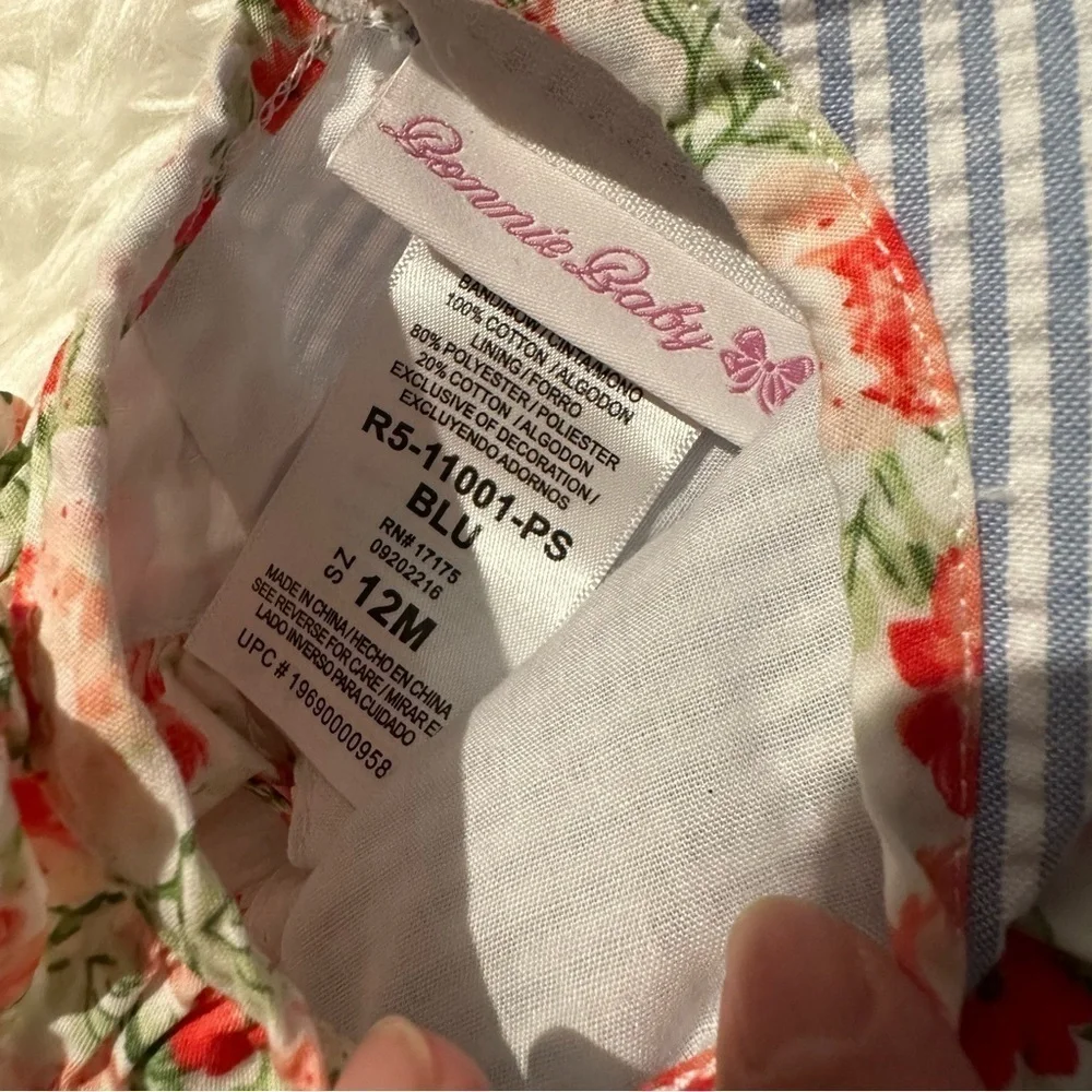 Bonnie Baby‎ Girls 12M Blue Floral Stripe 3-Piece Dress Set